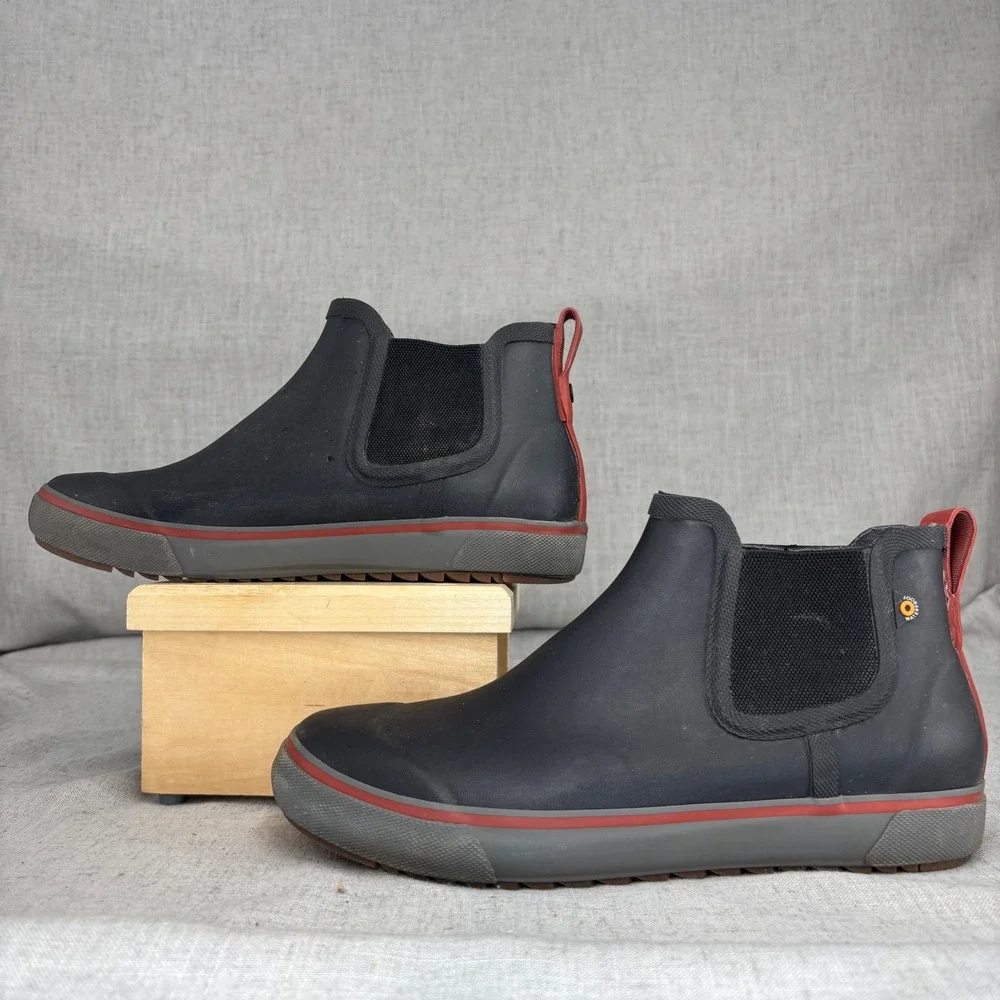 Bogs Kicker Rain II Black Red Waterproof Chelsea Boots Pull On Men's Size 9